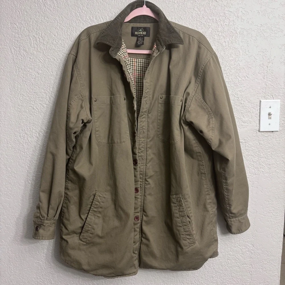 RedHead Men’s L Canvas Chore Jacket Corduroy Collar Plaid Lined Utility Vintage